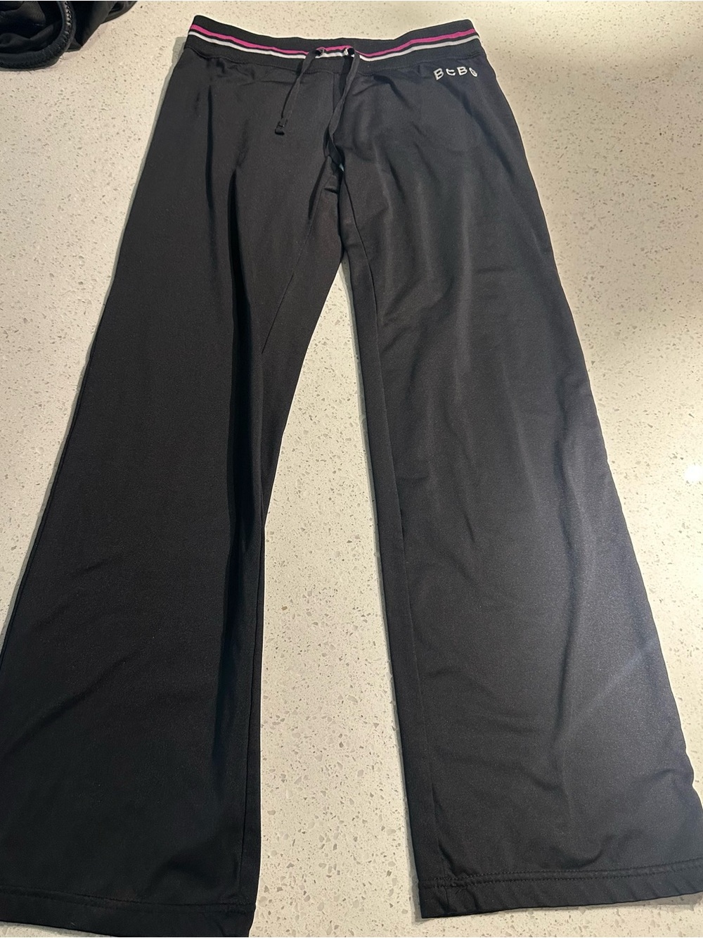 Vintage BCBG Black Wide-Leg Sweatpants  Pink Waistband Stripe Sporty  Pants M